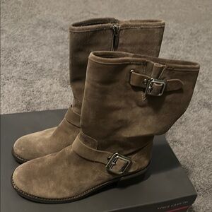 Vince Camuto Brown Combat & Moto Boots with Buckle Details